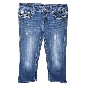 Vigoss The Chelsea Capri Jeans Womens Size 9/10 Distressed Embellished Pockets